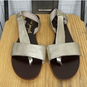 Free People Leather Metallic Gold Sandals